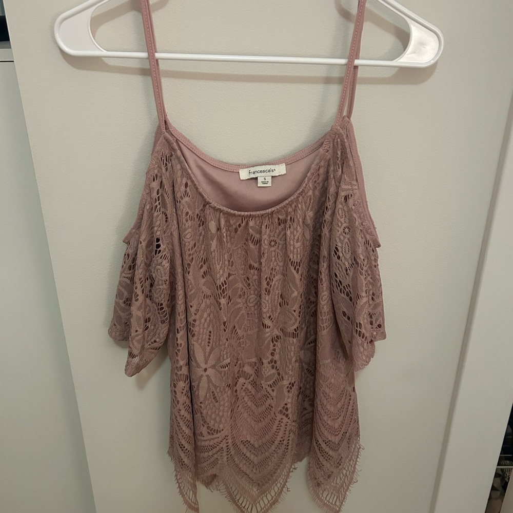 Women's Lace Cold Shoulder Top - Mauve